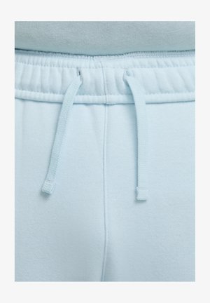 Pantalones de chándal azul claro con una textura suave, cinturilla elástica y cordón para un ajuste ajustable. No visible ninguna bolsa.