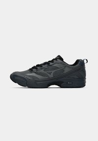 Dark gray athletic shoes made of breathable mesh and synthetic materials. Features textured accents and a sturdy rubber sole.