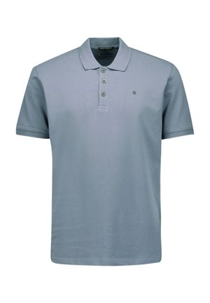 Light blue polo shirt made of smooth fabric. Features a classic collar, three button placket, and a small logo accent on the chest.