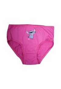 Mutande di cotone rosa con un personaggio dei cartoni animati dalle grandi orecchie e un cuore. Bordo senza cuciture e una texture morbida.