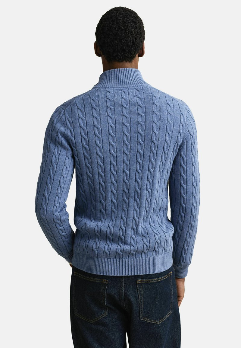 GANT COTTON CABLE HALF ZIP - Svetr - denim blue melange