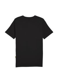 Sort kortærmet t-shirt set bagfra, med en klassisk round neck og uden grafik eller logoer.