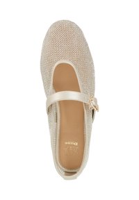 Light beige Mary Jane shoe with a mesh upper, rounded toe, and a decorative buckle strap across the instep. Smooth inner lining.