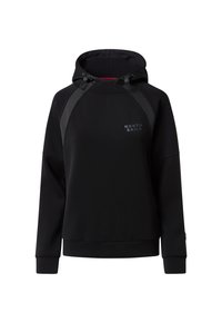 Sweatshirt à capuche noir en tissu doux. Doté de manches raglan, d'accents à cordon de serrage et d'un petit logo à l'avant. Coupe classique.