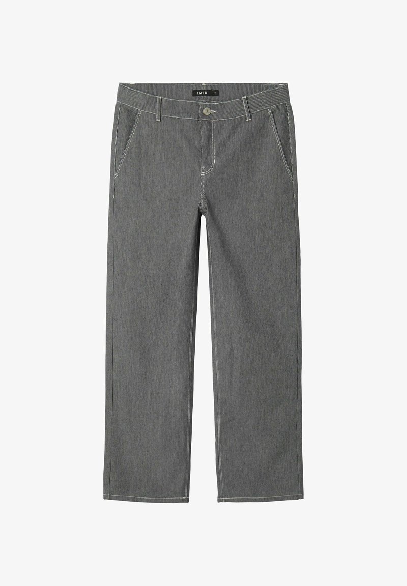 Grijs gestreepte broek met een rechte pijpdesign, voorzien van vo pockets, een knoopsluiting en contrasterende stikdetails.