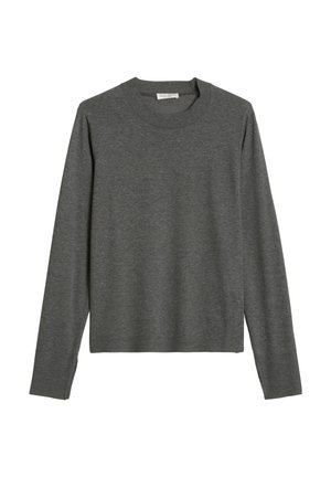 Grijze lange mouwen trui met ronde hals, gemaakt van een zacht materiaal. Heeft een relaxte fit en zijsplitten aan de onderkant.