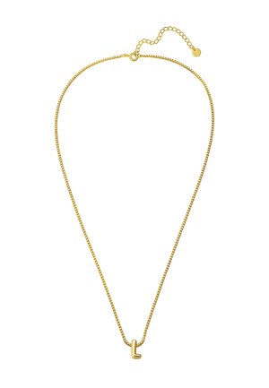 Collier en or avec une chaîne délicate et un petit pendentif en minuscule "l". Dispose d'une fermeture réglable avec un design à maillons fins.