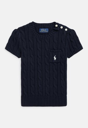 CABLE-KNIT COTTON SHORT-SLEEVE SWEATER - Svetrík - rl navy w/ nevis