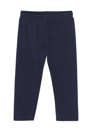 Navy blue toddler leggings with elastic waistband, straight cut legs, and no visible patterns or logos.