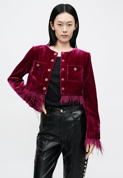 Sametist lõikega lühike jakk tumesinisel toonil, millel on tuttidega ääris ja kaunistatud nupud. Sellel on kaks esi taskut ja ümar kaelus.