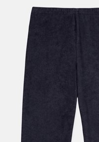 Marineblaue, weiche Frottee-Loungehosen mit glatter Textur, geradem Bein-Design und ohne sichtbare Hardware oder Muster.