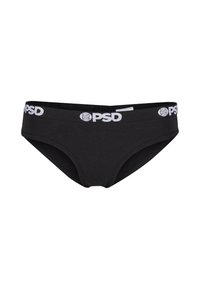 Boxers en coton noir avec un logo "PSD" blanc sur la ceinture élastique. Texture douce, design ajusté et coupe hipster classique.