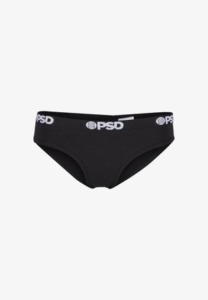 Sorte bomuldsunderbukser med et hvidt "PSD" logo på den elastiske talje. Blød tekstur, tætsiddende design og klassisk hipster-form.