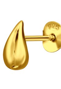 Gouden oorsteker in de vorm van een druppel, met een gladde textuur en gestempeld met "925" op de achterkant voor sterling zilver.
