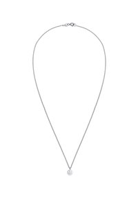 Sølv kædedykke med en lille, rund vedhæng med et smiley-ansigt design. Kæden er detaljeret tekstureret og glat.