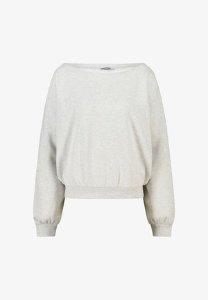 Pull-over gris clair à manches longues avec encolure large et poignets et ourlet élastiqués.