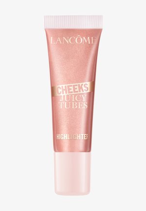 Tubetto rosa dell'illuminante Lancôme Cheeks Juicy Tubes con tappo rosa chiaro su sfondo bianco.