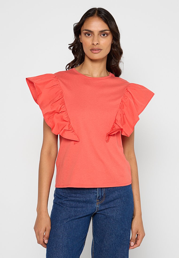 Mango T-shirt basic koraalrood Mango T-shirt basic koraalrood