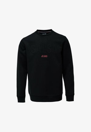 Zwarte sweatshirt van een katoenmix, met een ronde hals, ribgebreide manchetten en verhoogde letters "SALSA" en "JEANS" in contrasterend rood.
