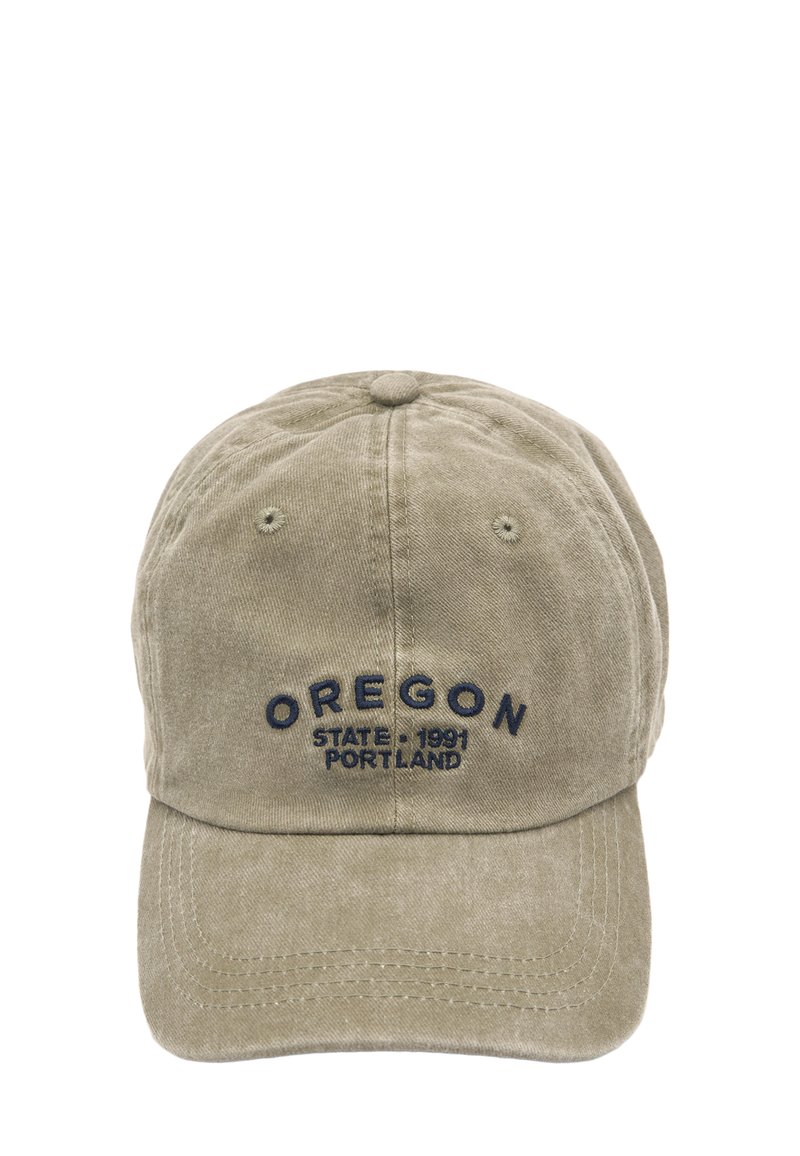 Olívazöld pamut baseball sapka hímzett szöveggel: "OREGON STATE 1991 PORTLAND" tengerészkék színben. Puha tapintású és ívelt széle van.