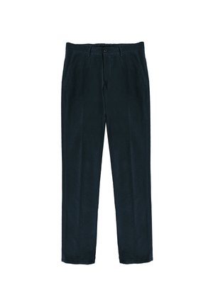 Navy corduroy broeken met een gestructureerd oppervlak, voorzien van een taille sluiting en rechte pijpen. Standaardlengte, geschikt voor casual of nette kleding.