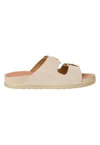 Sandale beige à enfiler avec doubles découpes, accents dorés et dessus texturé. Dotée d'une semelle intérieure rembourrée et d'une semelle extérieure légère.