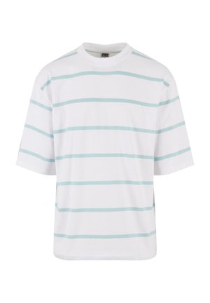 Urban Classics OVERSIZED SLEEVE MODERN STRIPE - Print T-shirt - white oceanblue