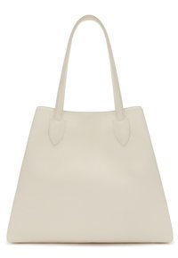 Bolso tote de cuero crema con una superficie texturizada, cuerpo alargado y dos correas de asa. Presenta un diseño simple y funcional.