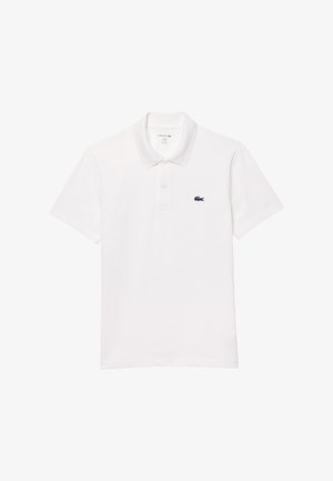 Biała koszulka polo wykonana z bawełny, z klasycznym kołnierzykiem, krótkimi rękawami i małym granatowym logo na lewej piersi.