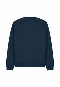 Sweat-shirt bleu marine avec un col rond, des manches en raglan et des bords-côtes aux poignets et à l'ourlet, fabriqué à partir d'un tissu doux et de poids moyen.