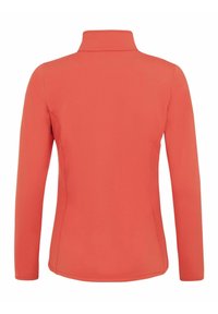 Lange mouw, shirt met opstaande kraag in koraal, gemaakt van een soepele, rekbare stof met een aansluitend ontwerp. Platte naden langs de zijkanten en manchetten.