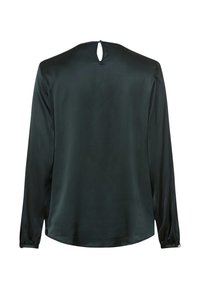 Mørkegrøn satinbluse med lange ærmer, nøglehul bagdetalje og manchetter med knapper. Glat tekstur, afslappet pasform.