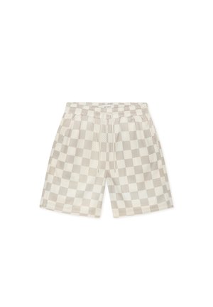 Ανοιχτό μπεζ σορτς με καρό σχέδιο σε άνετη εφαρμογή, με ελαστική μέση και κορδόνι, καθώς και πλαϊνές τσέπες. Κατασκευασμένα από αεριζόμενο ύφασμα.