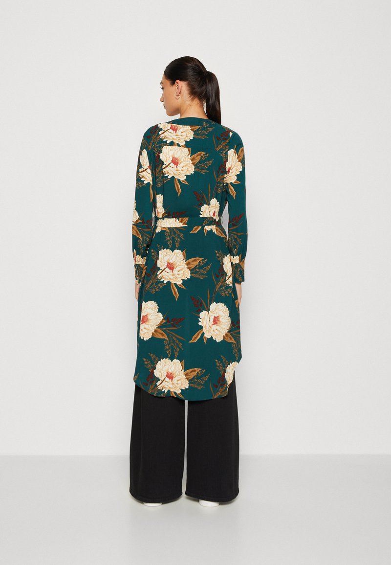 Abito Kimono Donna In Raso Floreale - Verde, Scollo A V, Maniche Sciolte, Vestaglia Leggera