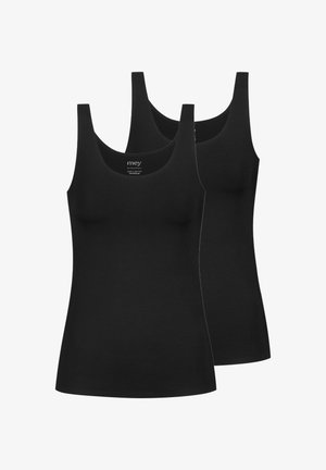 Des débardeurs noirs en pack de deux, dotés d'un col rond, de bretelles larges et d'un tissu lisse et extensible pour plus de confort et un bon ajustement.