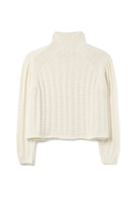 Cremfarbener, grob gestrickter Pullover mit hohem Kragen, gerippter Textur und verkürztem Schnitt. Verfügt über Raglanärmel und einen lockeren Sitz.