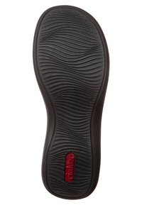 Suola in gomma nera con motivi ondulati testurizzati, un logo del marchio rosso e indicazione della misura per la taglia EU 37.