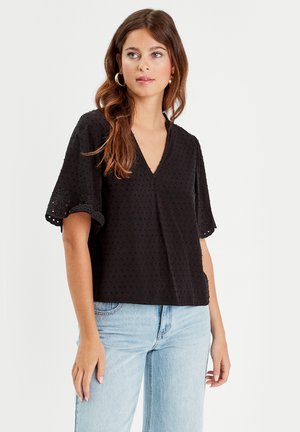 Cache Cache BESTICKTE MIT KURZEN ÄRMELN - Bluse - noir