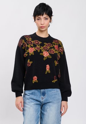 INFLUENCER, INFLUENCER PULLOVER FLORAL SEQUIN PULLOVER - Trui - black