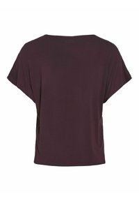 Chemise ample à manches courtes de couleur violet foncé avec un large col rond, vue de dos sur un fond blanc.