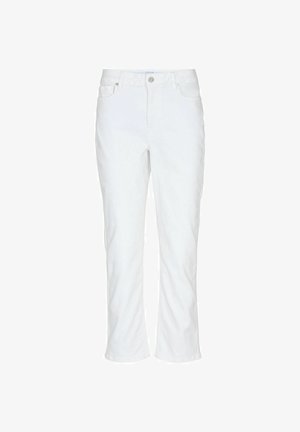 Baltas kokvilnas džinsa bikses ar taisnu kāju dizainu, piedāvājot priekšā pogu aizdari un piecus kabatas. Mīksta tekstūra un bez acīmredzamām rakstām.