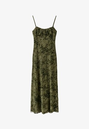 Stradivarius, FLOCKED MIDI STRAP DRESS - Robe longue - khaki