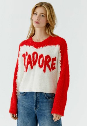Pullover - white red