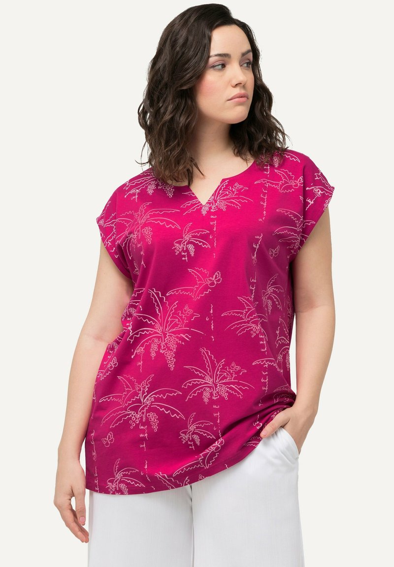 Ulla Popken PALM TREE SLEEVE - T-shirt print - light heather