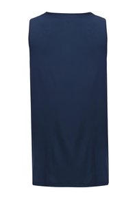 Middengroen mouwloos topje van gladde stof, met een ronde halslijn en een relaxte pasvorm zonder patronen of extra accenten.