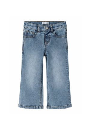 Jean en denim bleu clair pour enfants avec une coupe large, fermeture par bouton et poches avant et arrière.