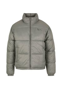 Hallide hall vest, millel on kõrge krae, esikülg lukuga, tikandikujundus ja elastsed varrukad. Väike logo detail ülemisel vasakul.