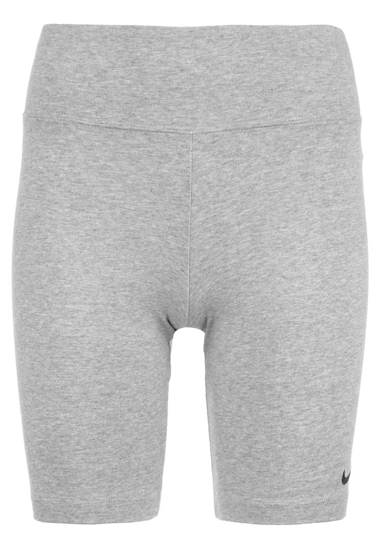 Gray cotton blend bike shorts with a smooth texture, high waistband, and a small black logo on the lower right side.