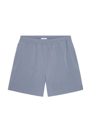 Pantaloncini casual azzurri con vita elastica, tasche laterali e piccolo logo "NN.07" sulla parte inferiore della gamba destra.