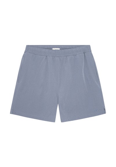 Light blue casual shorts with elastic waistband, side pockets, and small "NN.07" logo on the lower right leg.